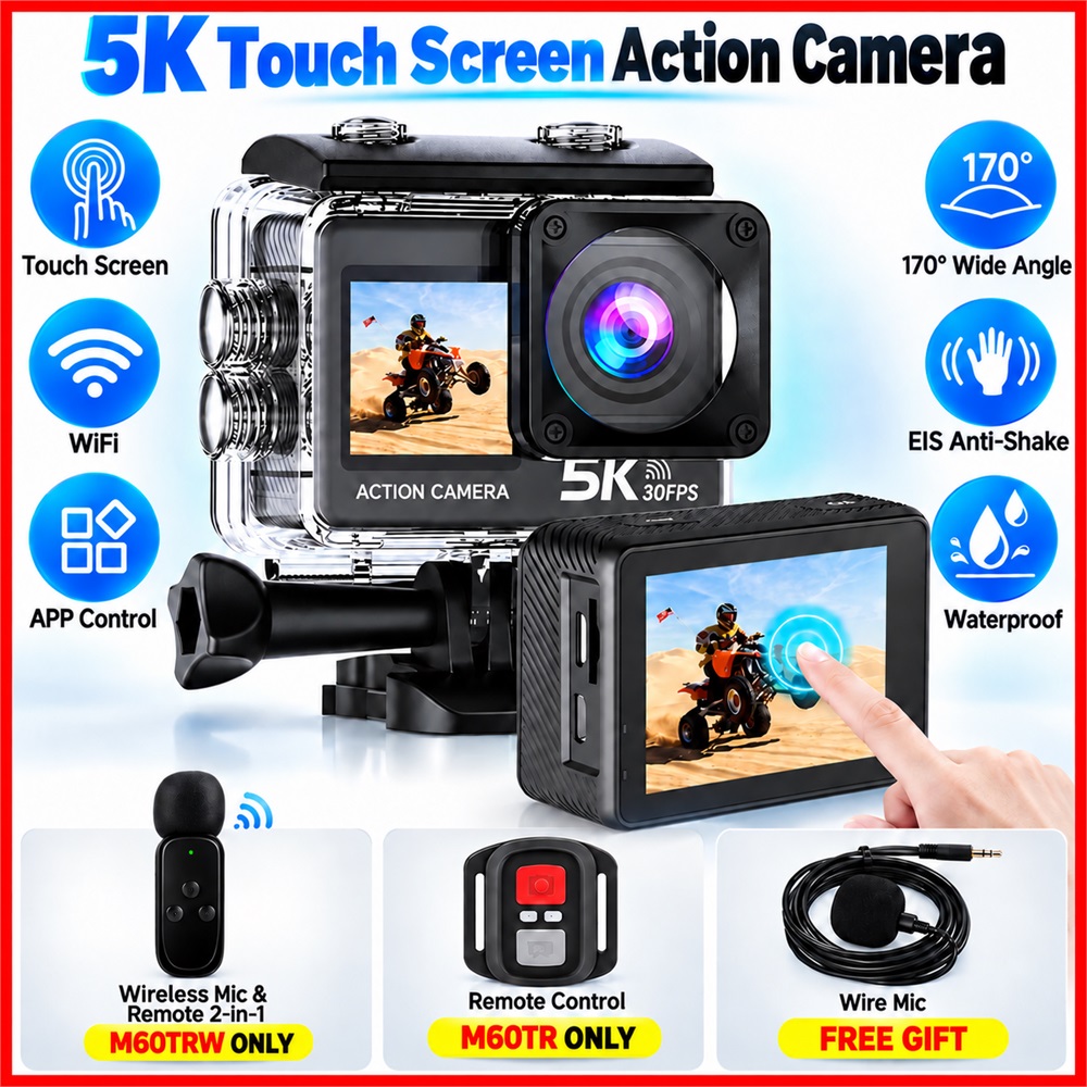 Action Camera 4K 60Fps Dual Screen - Caméra d'action 5K 4K60FPS EIS 48MP