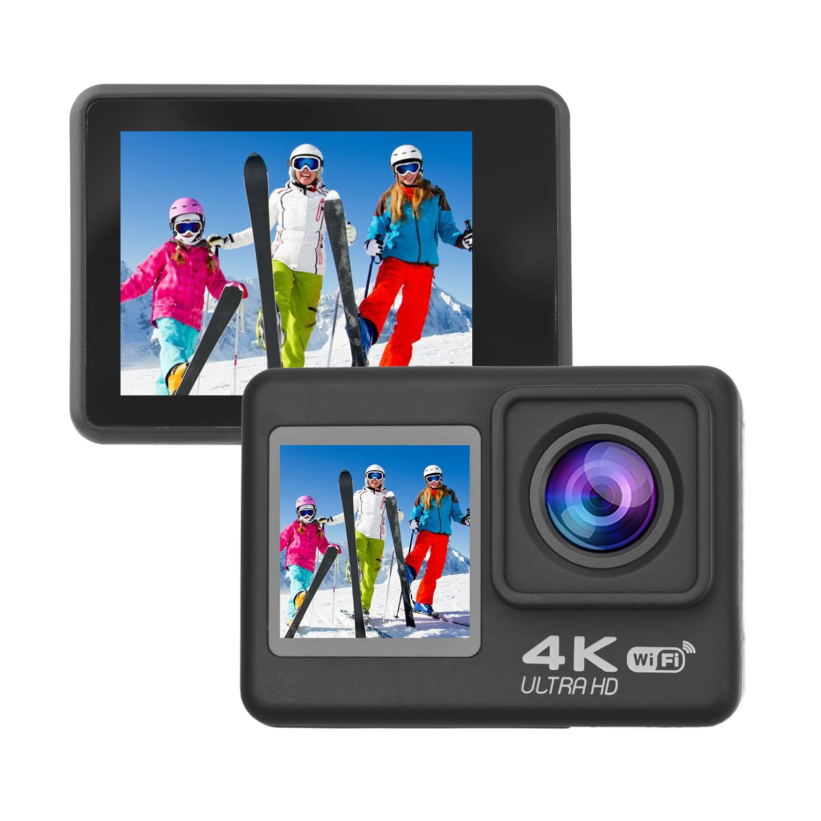 Action Camera 4K 60Fps Dual Screen - Caméra d'action WiFi étanche à 30