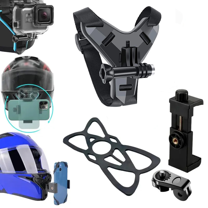 Action Camera Motorcycle Helmet Mount - Support de téléphone et de caméra