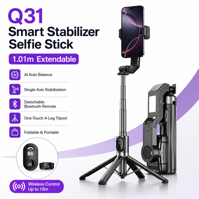 Action Camera Selfie Stick Invisible - Stabilisateur de téléphone à axe unique,