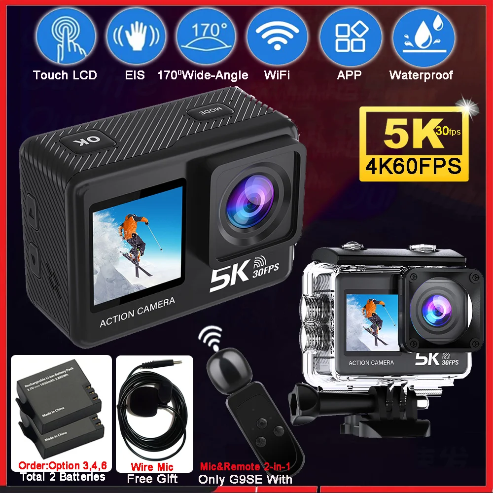 Action Camera 4K 60Fps Dual Screen - Caméra d'action G9SE 5K30fps 4K60fps 50MP