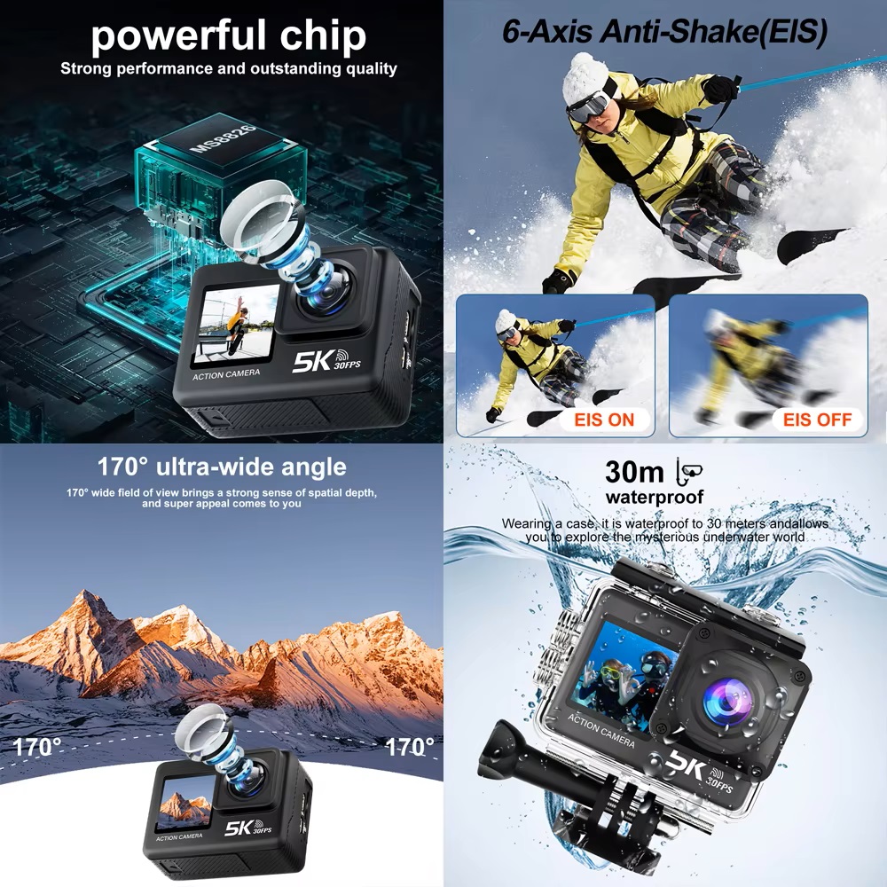 Caméra d'action 5K 4K60FPS EIS - Action Camera 4K 60Fps Dual Screen avis et prix
