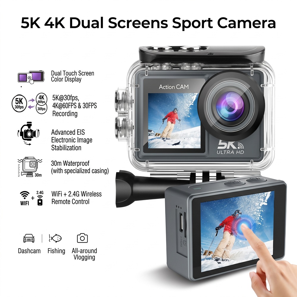 Caméra d'action 5K 4K Ultra HD - Action Camera 4K 60Fps Dual Screen avis et prix