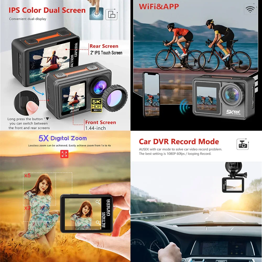 Caméra d'action avec filtre am - Action Camera 4K 60Fps Dual Screen avis et prix