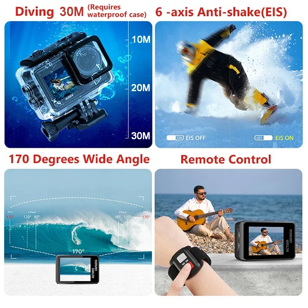 Caméra d'action avec filtre am - Action Camera 4K 60Fps Dual Screen avis et prix