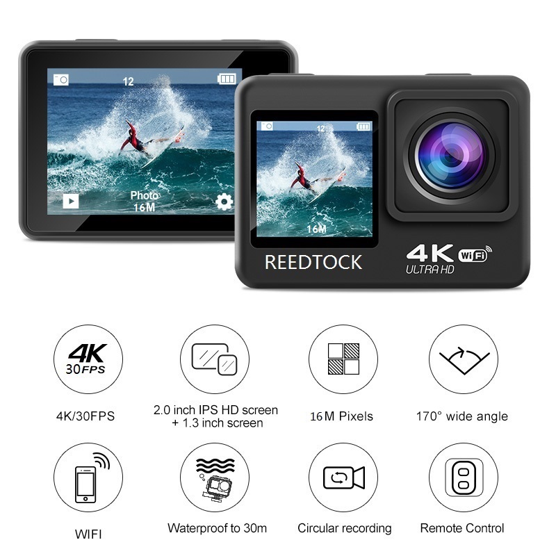 Caméra d'action 4K/30FPS avec  - Action Camera 4K 60Fps Dual Screen avis et prix