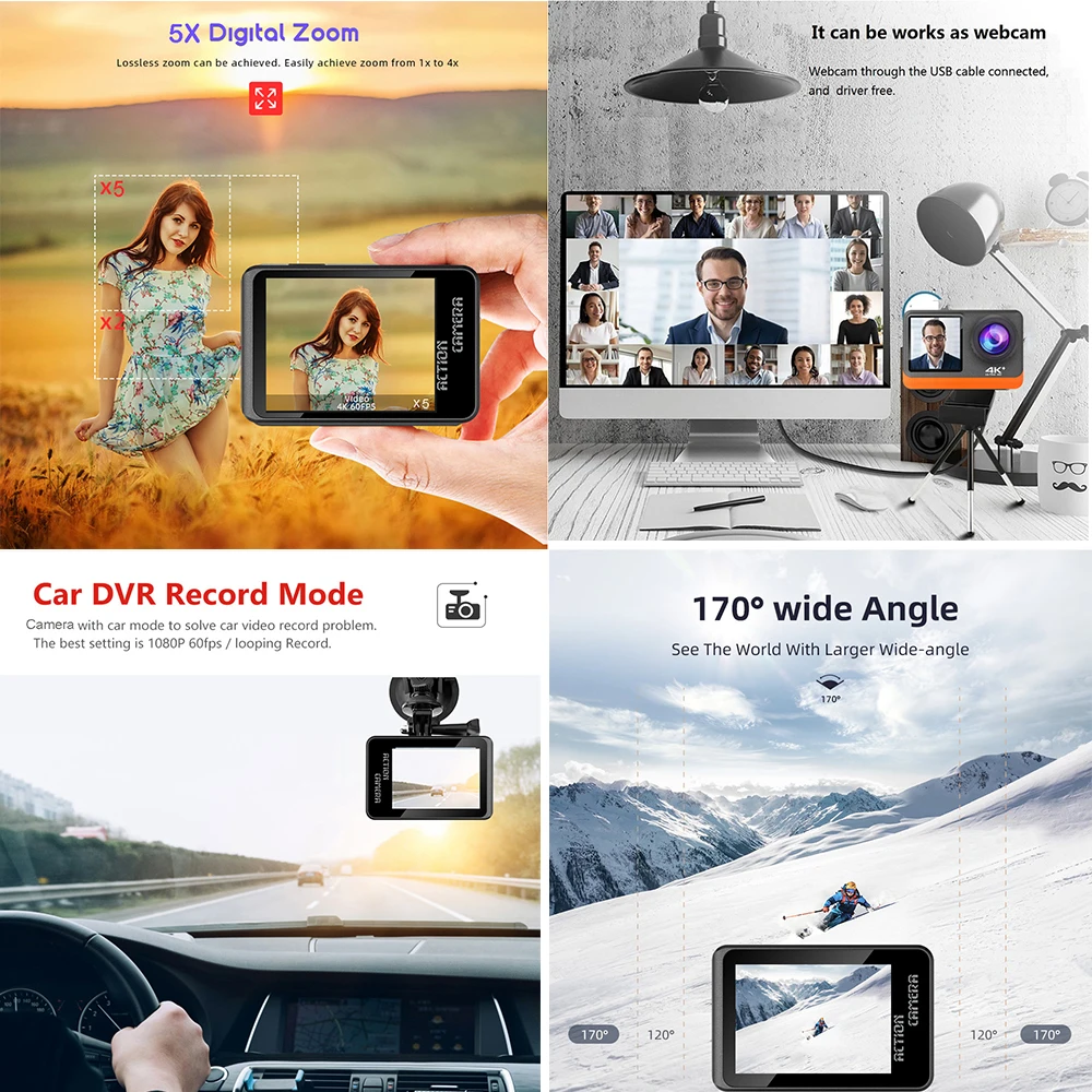 Caméra d'action double écran t - Action Camera 4K 60Fps Dual Screen avis et prix