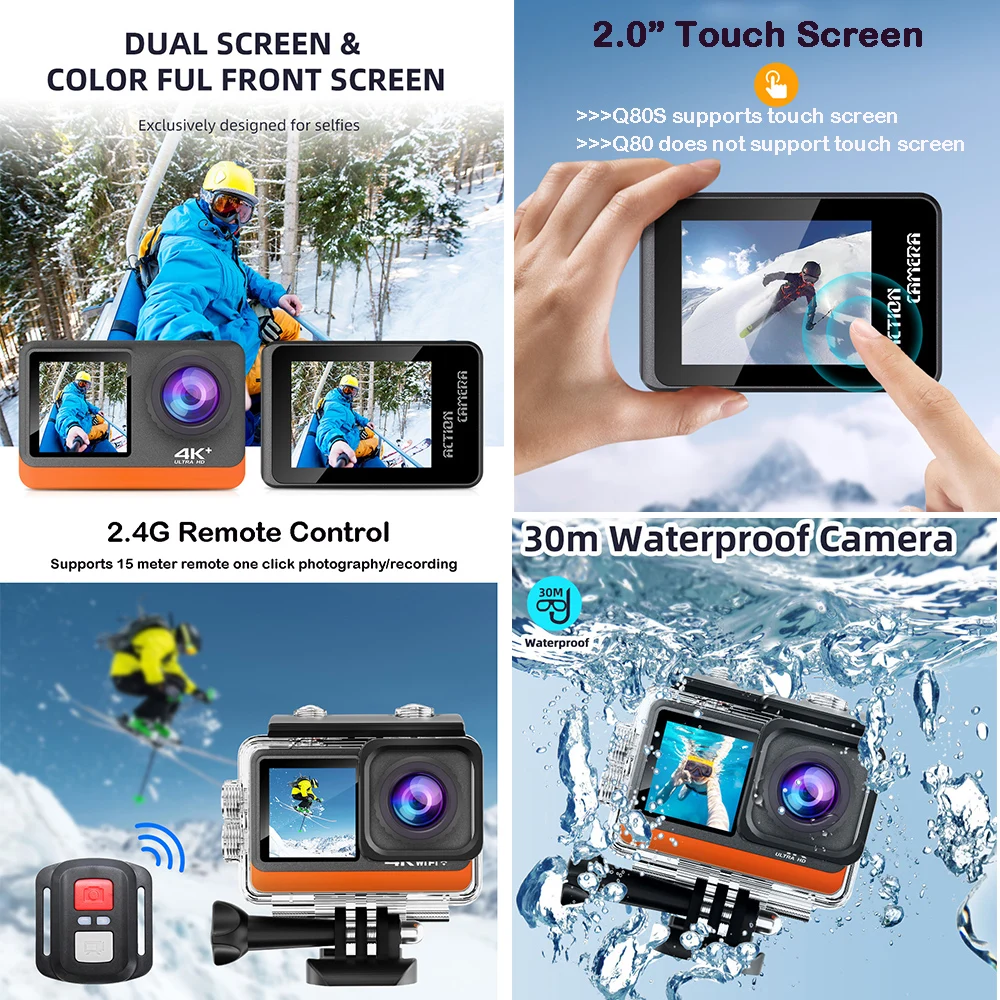 Caméra d'action double écran t - Action Camera 4K 60Fps Dual Screen avis et prix